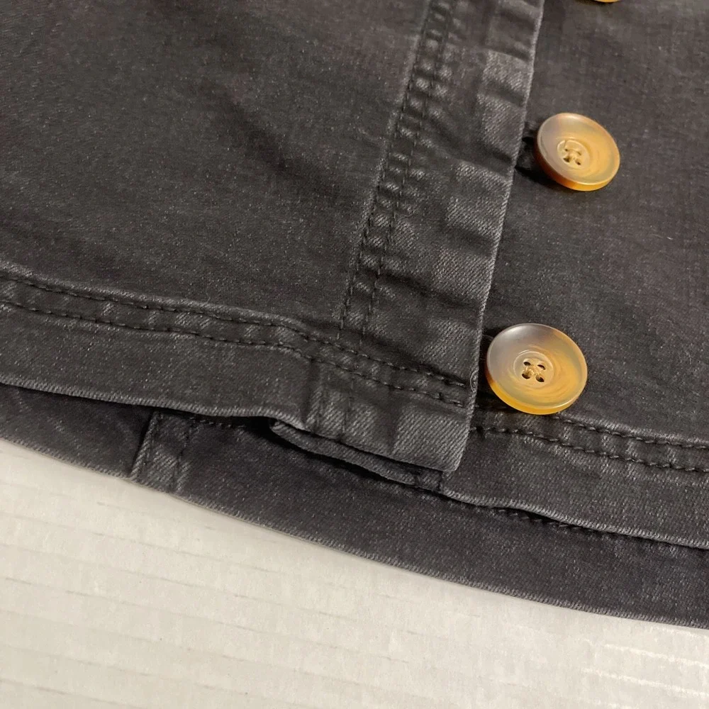 Free People Little Daisies Black Denim Mini Skirt Short Buttons Women's Size 8
